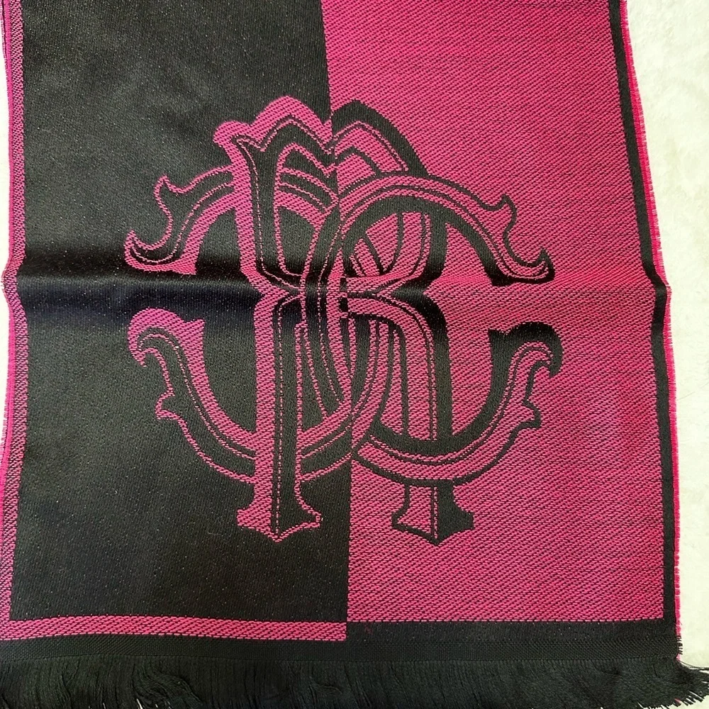 Roberto Cavalli Black and Pink Scarf